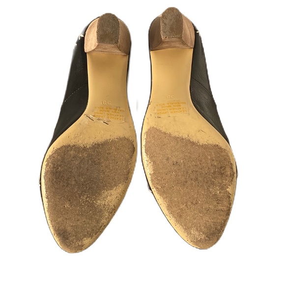 Juno New York loafer block heels peep toe black cream 8 - Picture 7 of 12